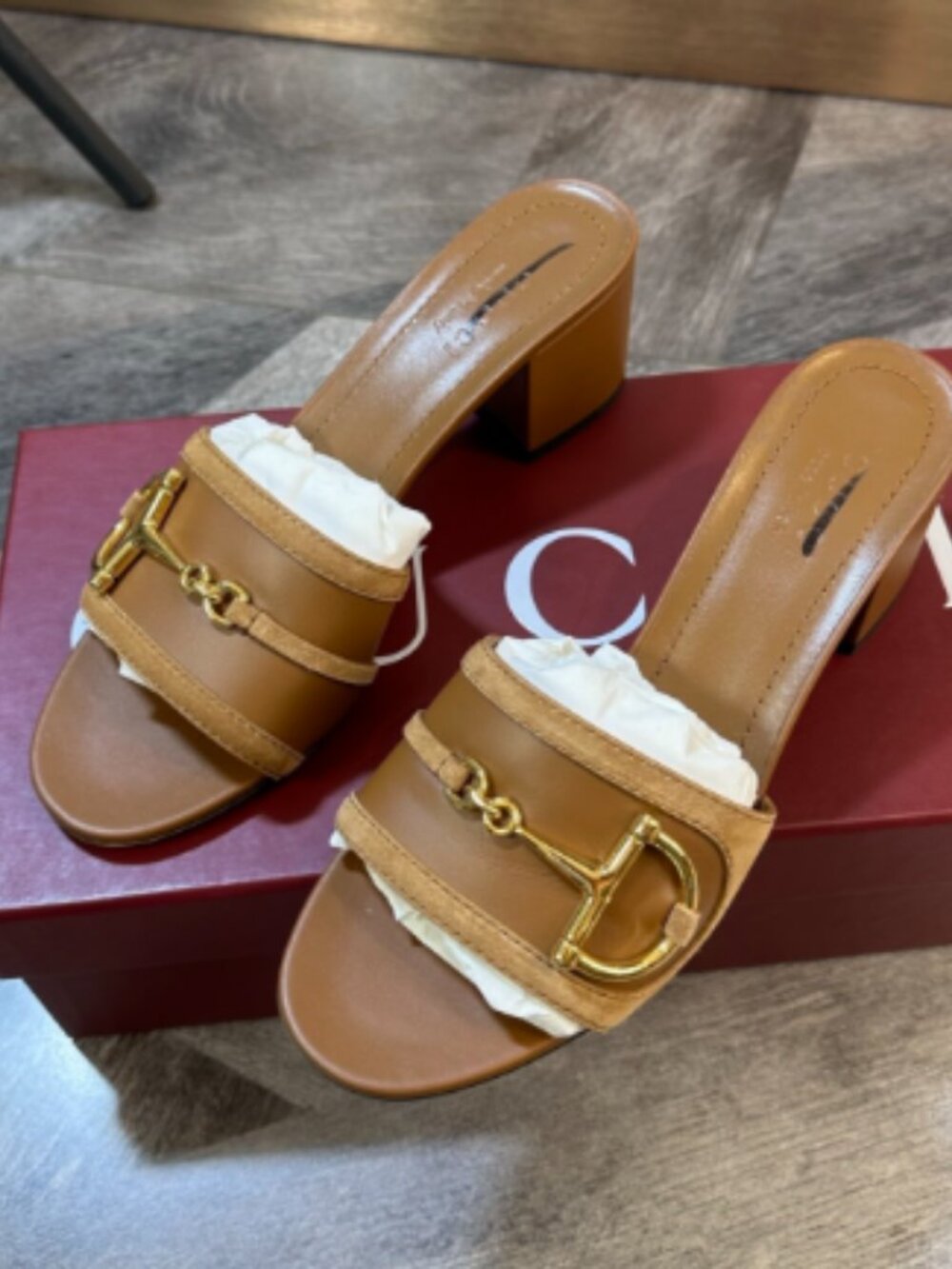 Gucci Brown Leather Horsebit Block-Heel Mules